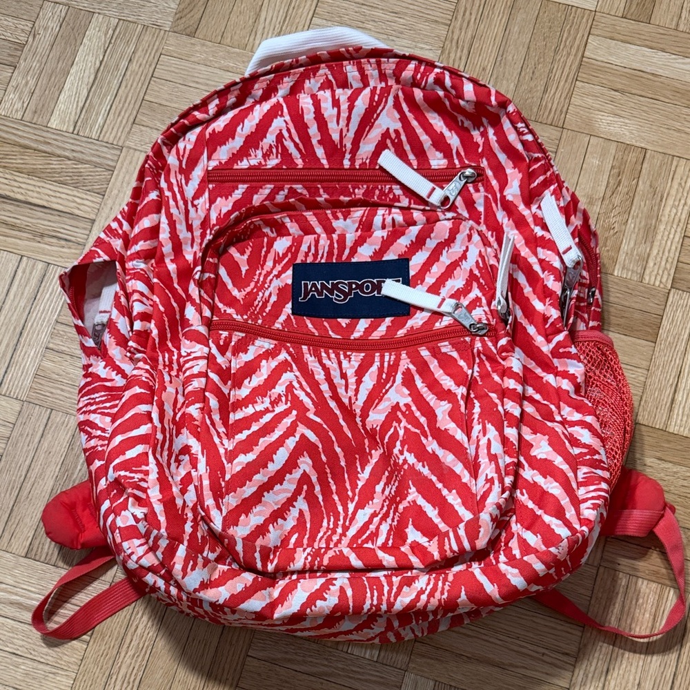 JanSport Red and White Patterned Backpack